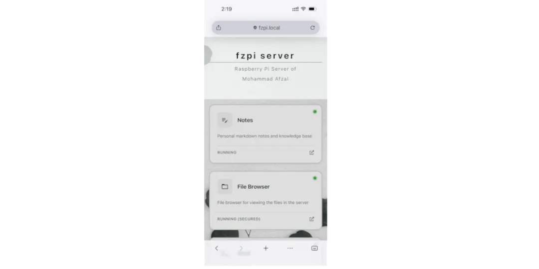A landscape composition of the fzlaunchpad mobile header and two service cards from its single-column layout.